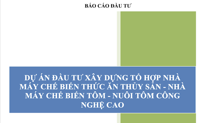 Giới Thiệu Chi Tiết Về Dự Án Mẫu: Tổ Hợp Nhà Máy Chế Biến Thức Ăn Thủy Sản, Chế Biến Tôm Và Nuôi Tôm Công Nghệ Cao - DA050