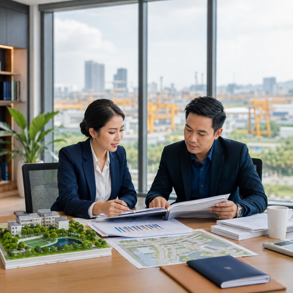 Chuyên gia tư vấn và nhà đầu tư cùng rà soát hồ sơ, phương án tài chính và mô hình dự án.