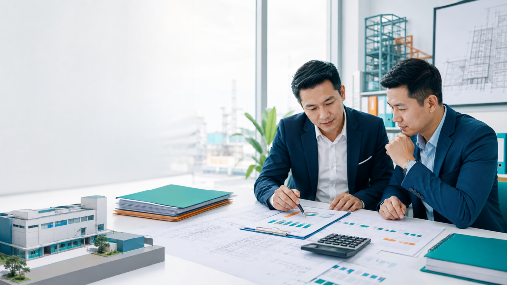 Chuyên viên tư vấn cùng nhà đầu tư rà soát tổng mức đầu tư, hồ sơ dự án và phương án tài chính.