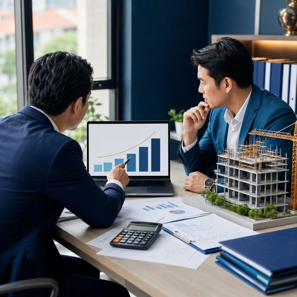 Chủ đầu tư và chuyên gia tài chính phân tích tiến độ giải ngân, lãi vay và chi phí đầu tư dự án.