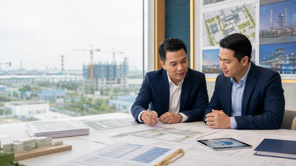 Chuyên gia và nhà đầu tư trao đổi về hồ sơ, quy hoạch và phương án triển khai dự án đầu tư.