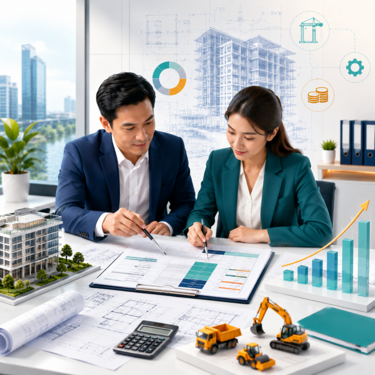 Chuyên gia và nhà đầu tư rà soát chi phí, thiết bị và phương án tài chính để xác định tổng mức đầu tư dự án.
