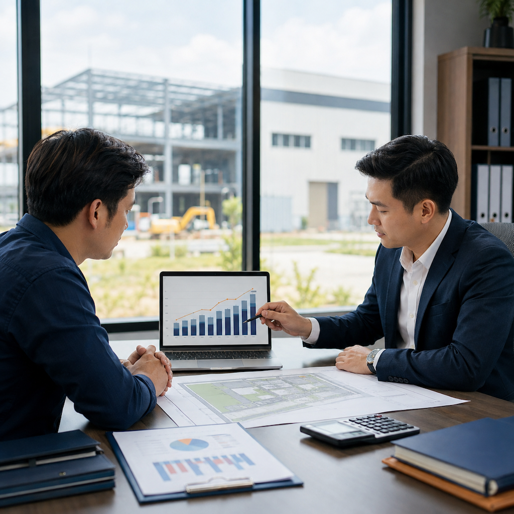 Chủ đầu tư cùng chuyên gia tư vấn tính toán vốn tự có và phương án tài chính cho dự án đầu tư.