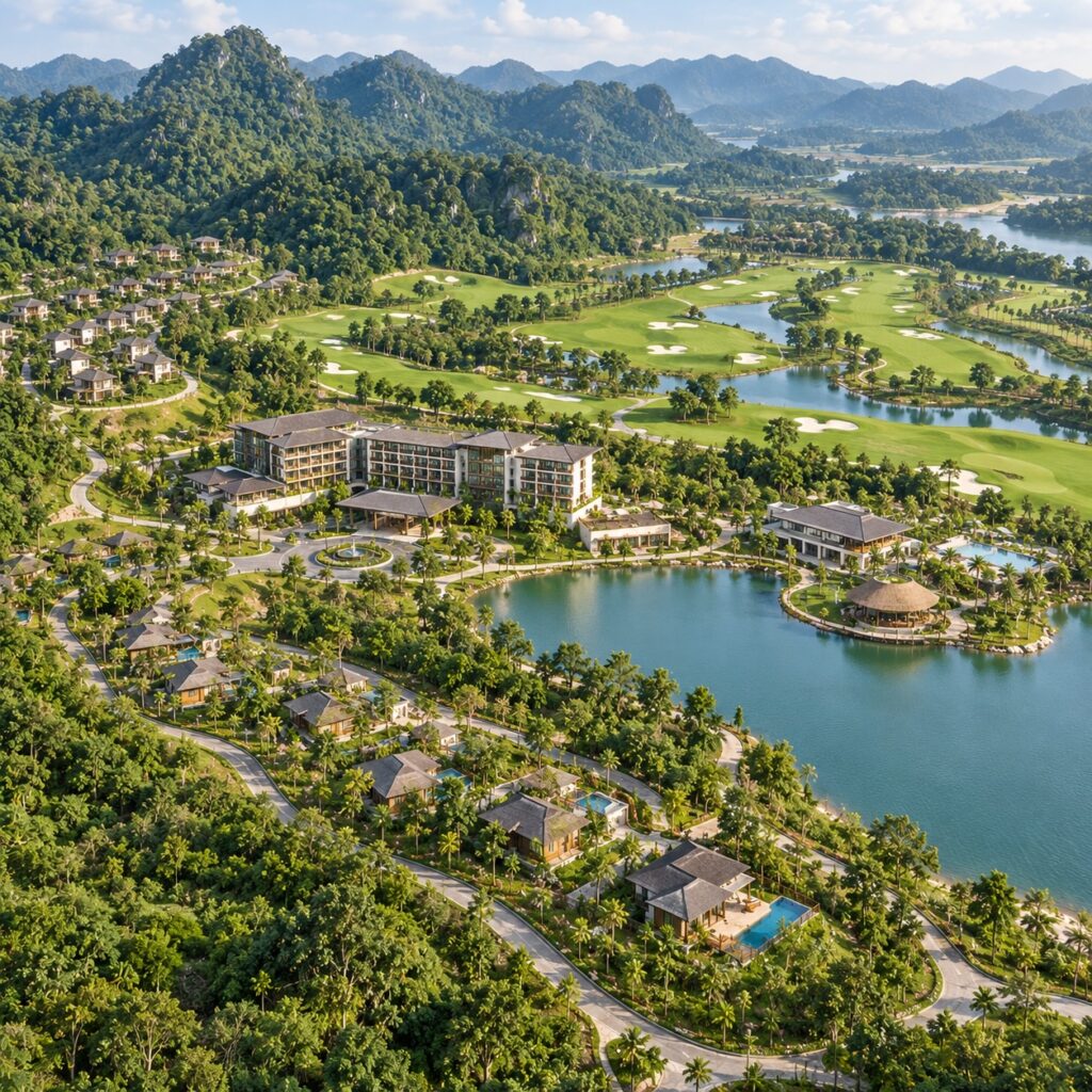 Phối cảnh minh họa mẫu dự án khu du lịch sinh thái Đại Đồng kết hợp sân golf và nghỉ dưỡng