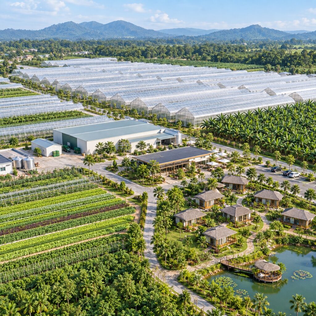 Phối cảnh minh họa dự án nông nghiệp công nghệ cao Nông trại Lâm Viên kết hợp tham quan trải nghiệm.